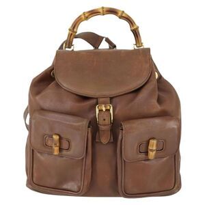 Gucci Vintage Bamboo Backpack Leather Brown Leather Backpack Bag (Pre-Owned)